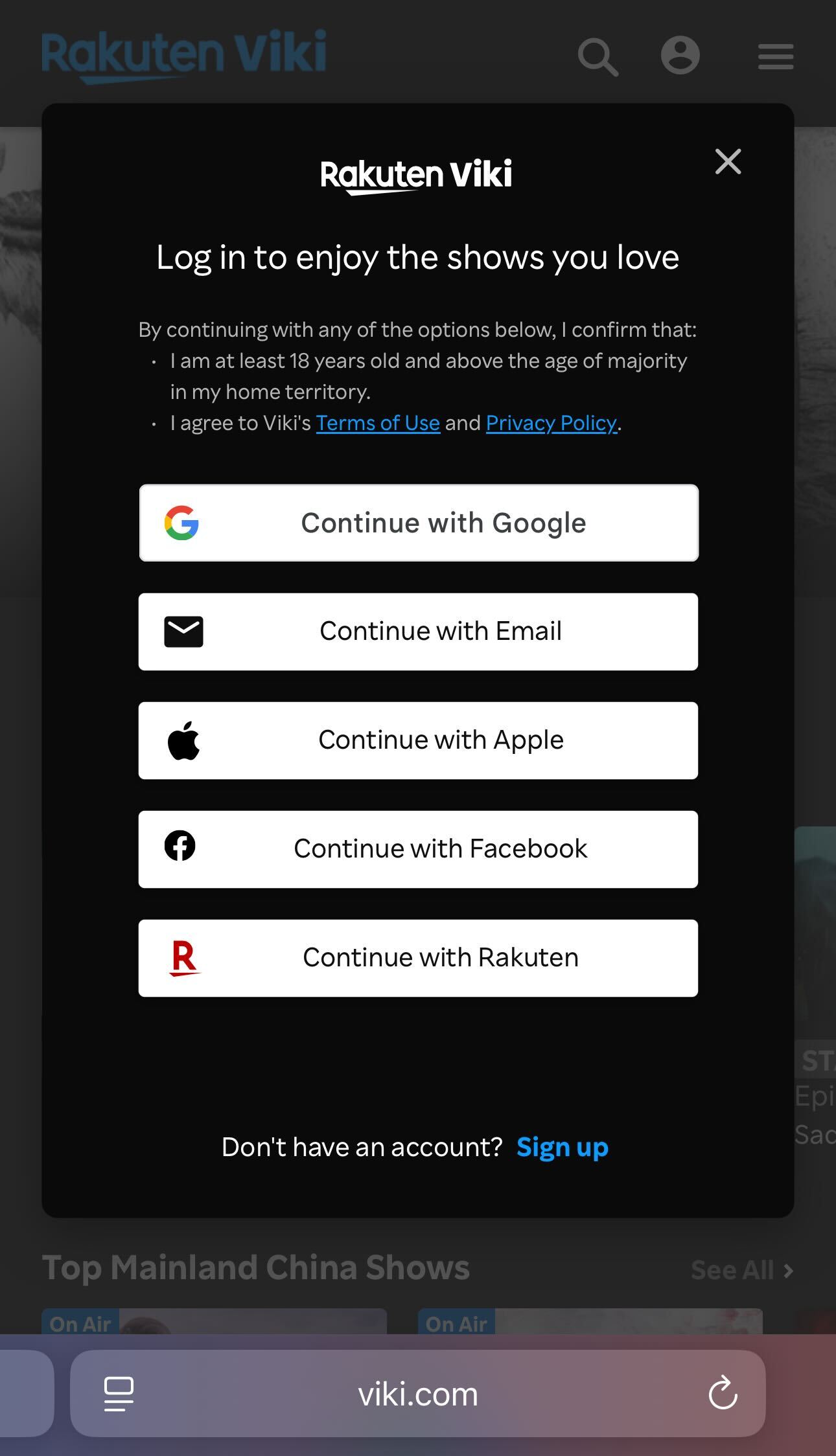 Additional Viki login options
